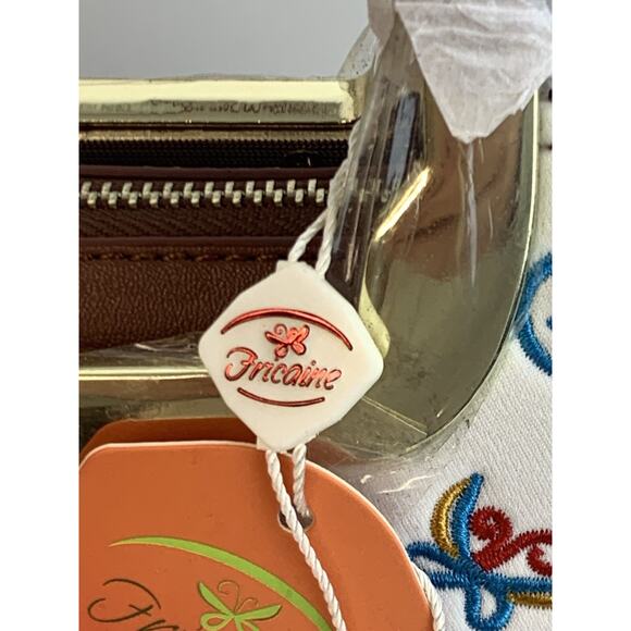 NEW Fricaine Treasure Brown Satchel Bag Turquoise Red Embroidered Purse Handbag - Picture 4 of 10